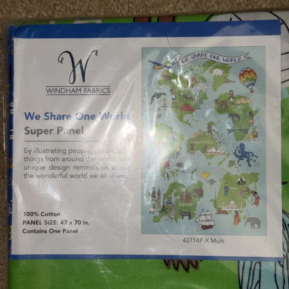 WINDHAM FABRICS #42714P-X MULTI - WE SHARE ONE WORLD SUPER PANEL, 47